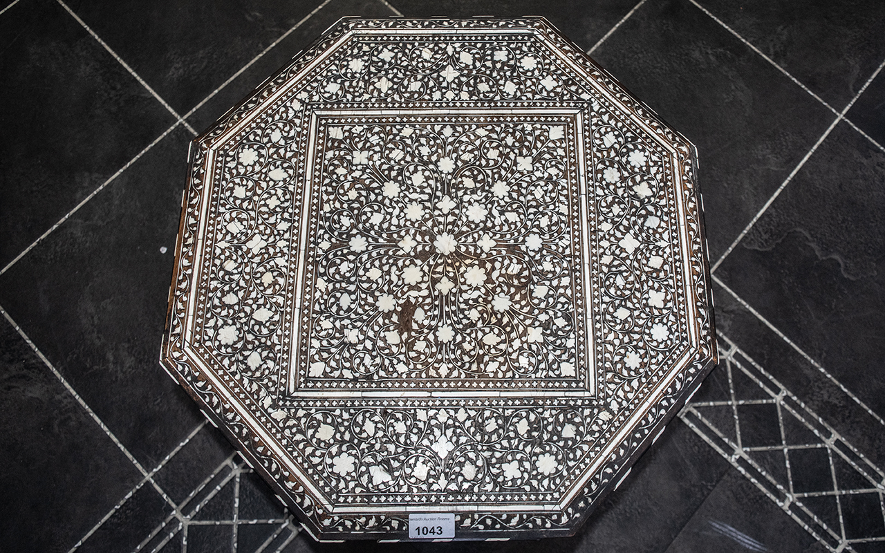 An Eastern Arabesque Inlaid Table, profusely inlaid throughout with bone, octagonal top, - Image 2 of 3