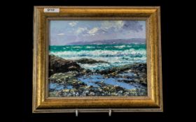 Richard Blowey (1947-) Impasto Oil On Board, Coastal Seascape. 8 x 9 Inches.
