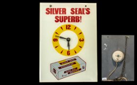 Glass Advertising Clock 'Silver Seal Margarine', mains supply, measures 16" x 11".