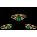 18ct Gold - Attractive and Exquisite Diamond and Emerald Set Ring. Marked 18ct to Interior of Shank.