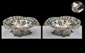 Victorian Period 1837 - 1901 Superb Pair of Sterling Silver Ornate Open worked Footed Bon Bon