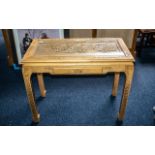 Carved Light Wood Decorative Console Table, with inlaid carved oak design of leaves and acorns