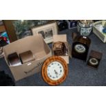 A Box Containing a Collection of Seven Clocks to include two 1920s mantle clocks,