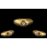 18ct Gold - Nice Quality Single Stone Diamond Set Ring, Star Design and Gypsy Setting.