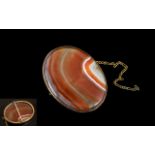 Antique Period 1837 - 1901 9ct Gold Mounted Banded Agate Brooch of Wonderful Rich Colours, Not