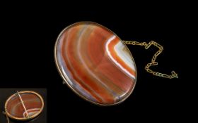 Antique Period 1837 - 1901 9ct Gold Mounted Banded Agate Brooch of Wonderful Rich Colours, Not