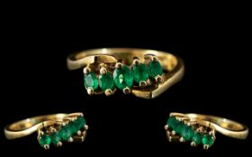 Ladies 18ct Gold - Attractive Columbian Emerald Set Ring, Pleasing Design. The Five Natural