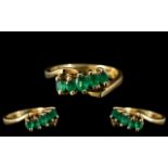 Ladies 18ct Gold - Attractive Columbian Emerald Set Ring, Pleasing Design. The Five Natural