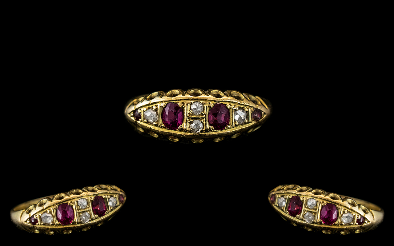 18ct Gold - Ladies Attractive Diamond and Ruby Set Ring, Excellent Setting and Design. Full Hallmark