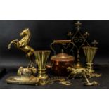 Collection of Brass & Copper Items, including kettle, candelabra,