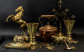 Collection of Brass & Copper Items, including kettle, candelabra,