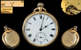 Gentleman's Swiss Made 15ct Gold - Open Faced Keyless Pocket Watch. English Lever Movement.