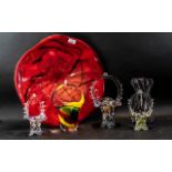 Collection of Murano Style Glass, to include three basket vases, a further vase and a large