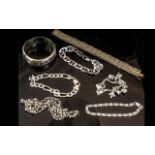 Small Collection of Silver Jewellery, to include two flat curb bracelets, charm bracelet, fancy link