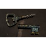 Novelty Large Cast Key Bottle Opener and Corkscrew. Novelty Corkscrew In the Form of An Antique Key.