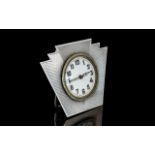 Art Deco Period - Impressive Sterling Silver Small Table Clock In True Art Deco Design Lines.
