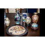 Collection of Oriental Items, comprising a cloisonne 11" decorated vase, an 8" vase,