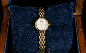 Ladies Rotary 9ct Gold Wrist Watch, mother of pearl dial marked Rotary Elite, with box and papers.