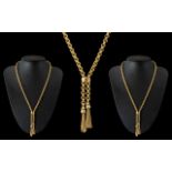 Superb Quality 9ct Gold Necklet with Tassel Drops, Belcher Design. Full Hallmark for 9.375.