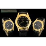 Gucci - Good Quality Gold Tone Steel Cased Wrist Watch, With Signed Gucci Black Leather Watch Strap,