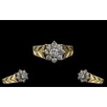 Ladies 18ct Gold - Attractive Diamond Set Cluster Ring, Flower head Design.