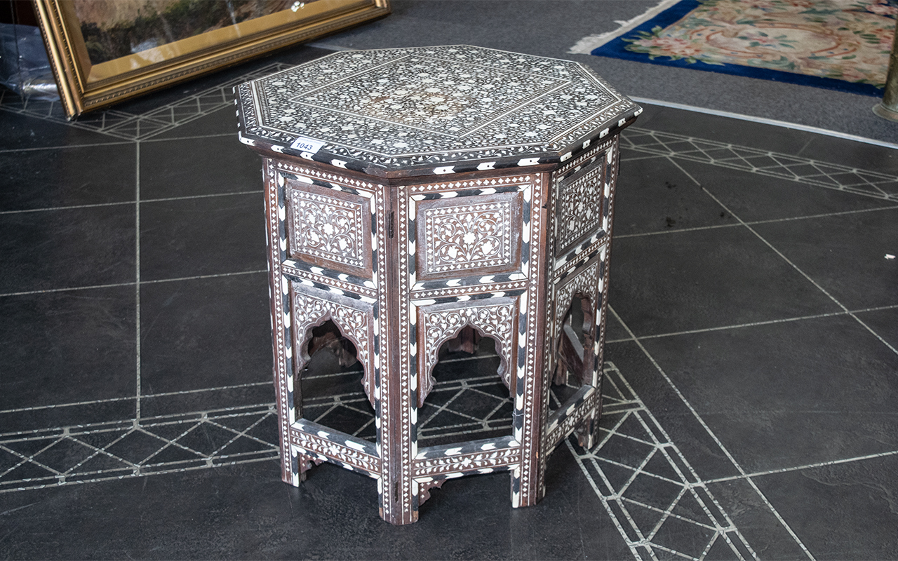 An Eastern Arabesque Inlaid Table, profusely inlaid throughout with bone, octagonal top, - Image 3 of 3