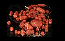 Antique Chinese Coral Necklace with Solid Gold Clasp.