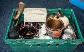 Box of Assorted Pottery & Porcelain Items, including Fenton Victorian jug, elephant planter,