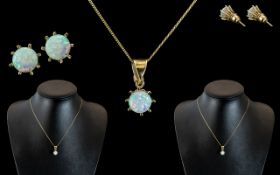 14ct Gold - Attractive Opal Set Pendant Attached to 9ct Gold Chain. Pendant Marked 585 - 14ct. Chain