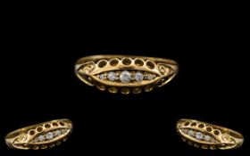 Antique Period - Attractive 18ct Gold 5 Stone Diamond Ring In Ornate Gallery Setting.