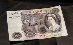 Bank of England Bank Note £10, signed J