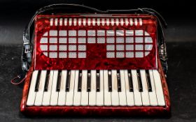 Vintage Piano Accordion by Chanson, red,
