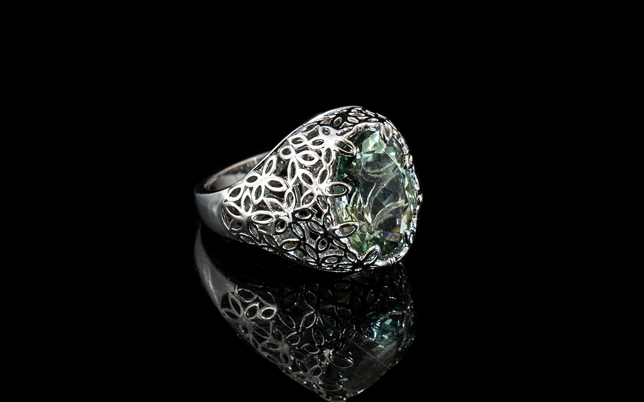 Green Amethyst Solitaire in Fancy Mount - Image 2 of 2
