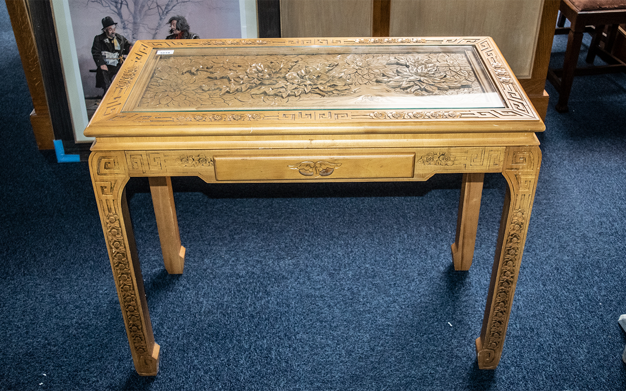 Carved Light Wood Decorative Console Tab