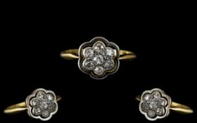 Antique Period 18ct Gold and Platinum Diamond Set Dress Ring, Flower head Design.