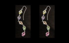 Solid Silver 'Tutti Frutti' Statement Earrings, set with a variety of vibrant coloured stones;