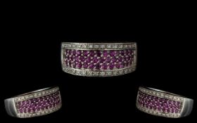18ct White Gold Stunning Diamond and Pink Sapphire Set Dress Ring. Expensive Setting.