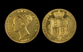 Queen Victoria 22ct Gold - Young Head / Shield Back Half Sovereign - Date 1846.