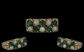 Ladies 9ct Gold Attractive Opal and Emerald Set Ring, Excellent Design / Setting.