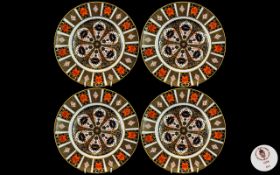 Royal Crown Derby Set of 4 Large Old Imari Pattern Gold Banded Cabinet Plates. Pattern No 1128.