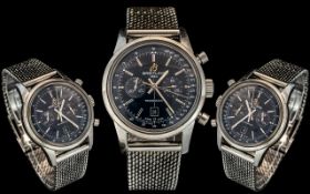Breitling 1884 ' Transocean ' Stainless Steel Chronometer / Chronograph Gents Wrist Watch.
