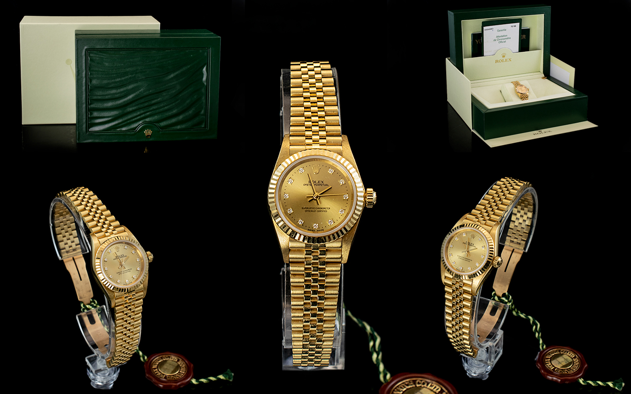 Rolex - Oyster Perpetual Ladies 18ct Gold Superlative Chronometer Wrist Watch ( Diamond Set Markers