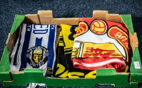 Collection of Sports Equipment, comprising footballs, caps, rugby ball, banners, scarves, etc.