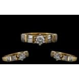 18ct Two Tone Gold - Superior Quality Diamond Set Dress Ring, Of Modern Design.