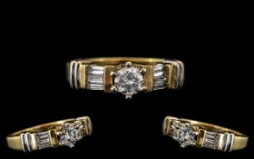 18ct Two Tone Gold - Superior Quality Diamond Set Dress Ring, Of Modern Design.