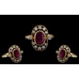 Ladies 14ct Gold - Attractive Ruby and Diamond Set Dress Ring, Marked 14ct to Interior of Shank. The