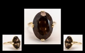 9ct Gold Large & Impressive Single Stone Smoky Topaz Set Ring, full 9.375 hallmark to interior of