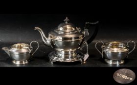 Silver Plated Ware Set Comprising Tea Pot on Stand, Milk Jug and Sugar Bowl, heavy set in attractive