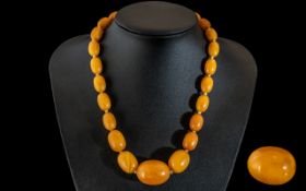 Antique - Excellent Quality Single Strand Graduated Beaded Amber Necklace, Egg - Yolk Colour,