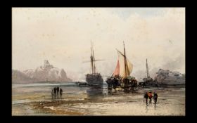 Paul Marny (1829 - 1914) Original Watercolour Drawing Normandy coastal scene - both inscribed and